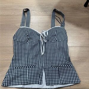 Zara Black and White Checkered Blouse